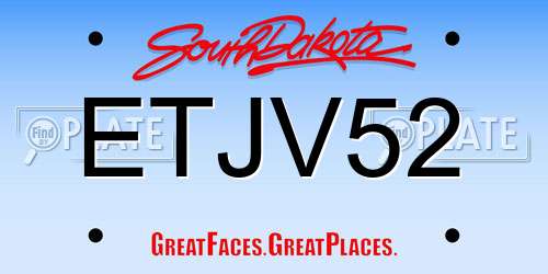 ETJV52 South Dakota License Plate