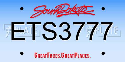 ETS3777 South Dakota License Plate