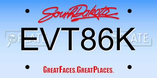 EVT86K South Dakota License Plate