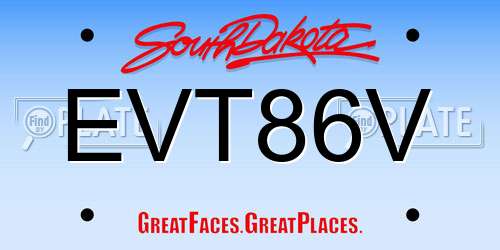 EVT86V South Dakota License Plate