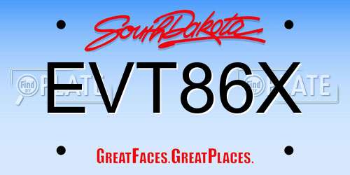 EVT86X South Dakota License Plate