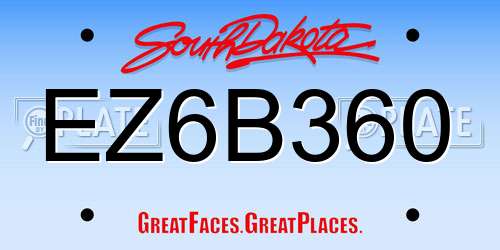 EZ6B360 South Dakota License Plate