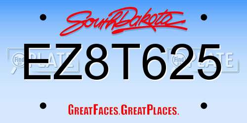 EZ8T625 South Dakota License Plate
