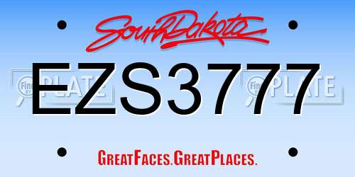 EZS3777 South Dakota License Plate