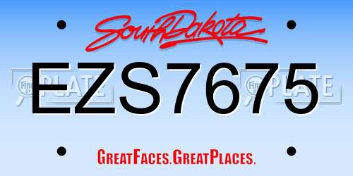EZS7675 South Dakota License Plate