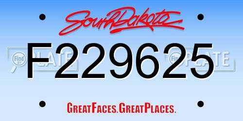 F229625 South Dakota License Plate