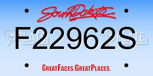 F22962S South Dakota License Plate