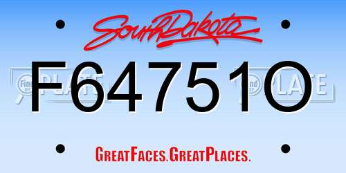 F64751O South Dakota License Plate