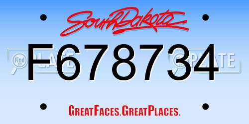 F678734 South Dakota License Plate