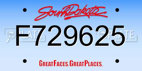 F729625 South Dakota License Plate