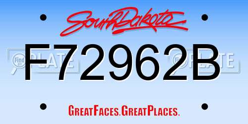 F72962B South Dakota License Plate