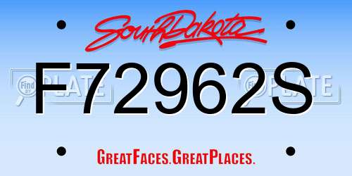 F72962S South Dakota License Plate