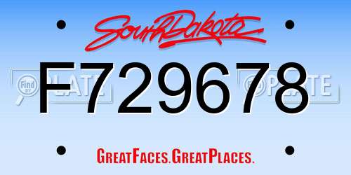 F729678 South Dakota License Plate