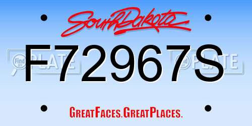 F72967S South Dakota License Plate