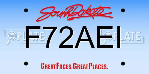 F72AEI South Dakota License Plate