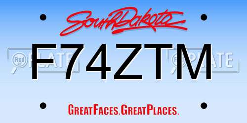 F74ZTM South Dakota License Plate