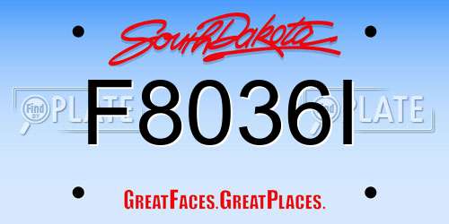 F8036I South Dakota License Plate