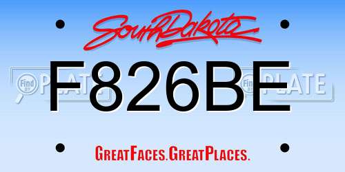 F826BE South Dakota License Plate