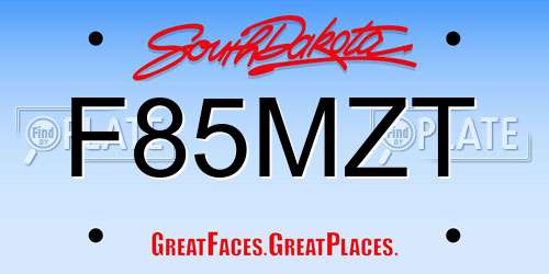 F85MZT South Dakota License Plate
