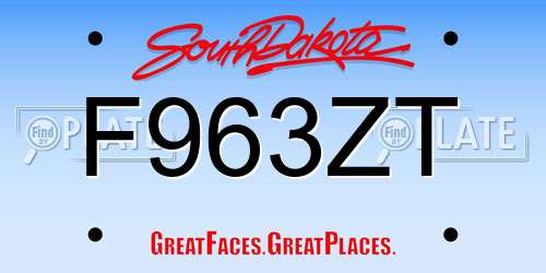 F963ZT South Dakota License Plate
