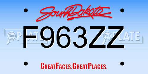 F963ZZ South Dakota License Plate