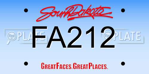 FA212 South Dakota License Plate