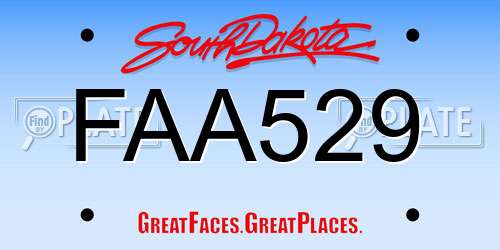 FAA529 South Dakota License Plate