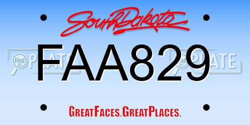 FAA829 South Dakota License Plate