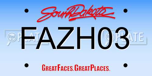 FAZH03 South Dakota License Plate