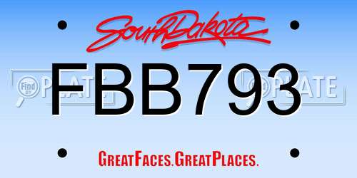 FBB793 South Dakota License Plate