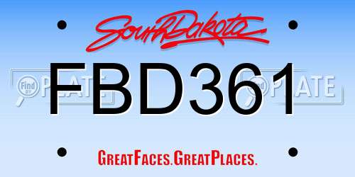 FBD361 South Dakota License Plate