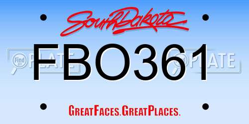 FBO361 South Dakota License Plate