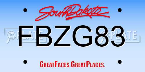 FBZG83 South Dakota License Plate