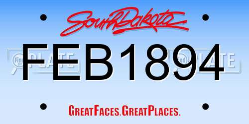 FEB1894 South Dakota License Plate