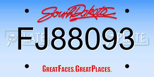 FJ88093 South Dakota License Plate