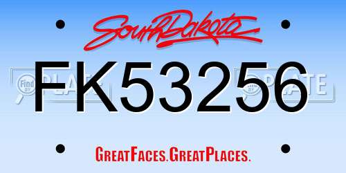 FK53256 South Dakota License Plate
