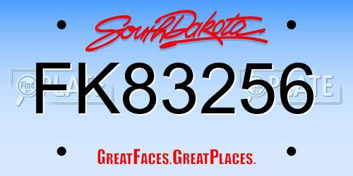 FK83256 South Dakota License Plate