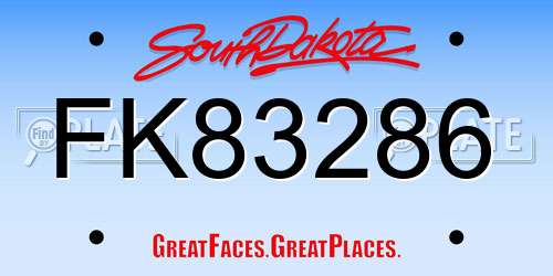FK83286 South Dakota License Plate