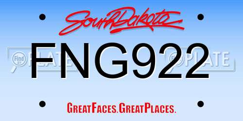 FNG922 South Dakota License Plate