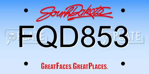 FQD853 South Dakota License Plate