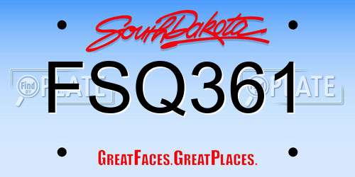 FSQ361 South Dakota License Plate