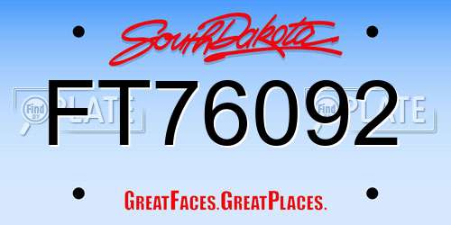 FT76092 South Dakota License Plate