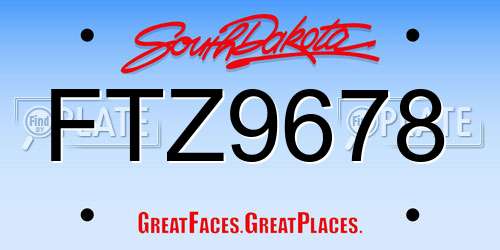 FTZ9678 South Dakota License Plate