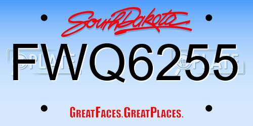 FWQ6255 South Dakota License Plate