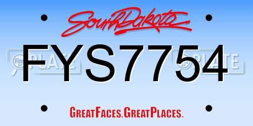 FYS7754 South Dakota License Plate