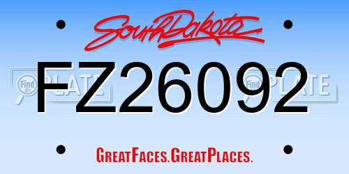 FZ26092 South Dakota License Plate