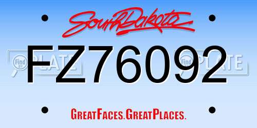 FZ76092 South Dakota License Plate