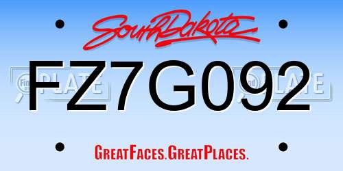 FZ7G092 South Dakota License Plate