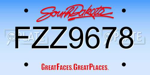 FZZ9678 South Dakota License Plate