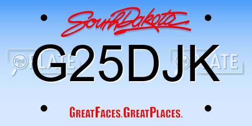 G25DJK South Dakota License Plate